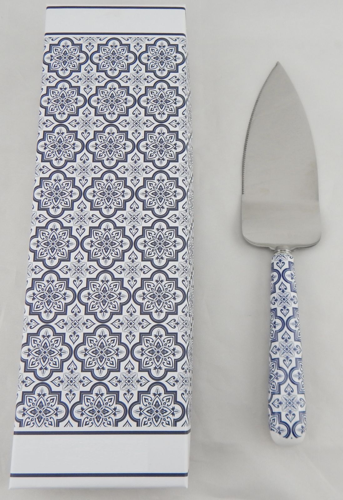 Bomboniera Paletta Torta Maiolica Blu Porcellana e Metallo Con Astuccio